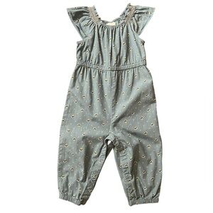 Emma’s Garden Charming Kids Gray Floral Pattern Romper Size 6-9 Months